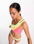 Nike Swimming Icon Swoosh Block asymmetrical bikini top in pink and green