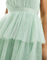 Vila Petite Bridesmaid halterneck tulle midi dress with tiered skirt in mint green