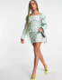 NA-KD x Sanne de Kramer square neck dramatic sleeve mini dress in dusty green