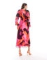 ASOS DESIGN sheer knot front midi dress in abstract pink print