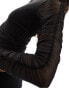 Noisy May mesh ruched sleeve top in black glitter