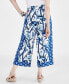 Petite Printed Linen Pull On Cropped Drawstring Pants, Created for Macy's