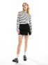 Morgan stripe high neck ribbed long sleeve top in black and white stripe