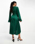 TFNC satin midi wrap dress with faux feather cuffs in emerald green