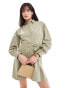 Miss Selfridge poplin belted mini shirt dress in khaki