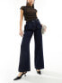 Stradivarius wide leg jean with pleat front in dark blue