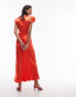 Topshop angel sleeve v neck maxi dress in red