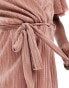 AX Paris short sleeve wrap plisse midi dress in pink