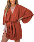 Women's Light Brown V-Neck Kimono Sleeve Mini Beach Dress