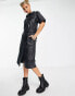 Urbancode real leather midi shirt dress in black