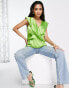 ASOS DESIGN satin v neck twist blouse with cupped sleeve in bright green