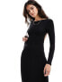 Miss Selfridge long sleeve bodycon maxi dress with open back in black