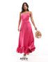 Vila Petite satin cami maxi dress with stitch detail hem in pink