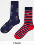 Polo Ralph Lauren 2 pack all over bear socks/stripe in navy, red