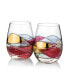 Artisanal Hand Painted Stemless Wine Glasses, Set of 2