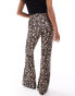 ONLY Petite ribbed flared trousers in leopard print