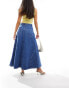 ASOS DESIGN denim godet maxi skirt in mid blue