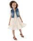 Toddler & Little Girls Flower Sequin Dress & Denim Vest, 2 Piece Seet