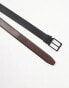 French Connection reversible square buckle leather belt in black/brown