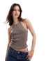 ONLY halter neck light weight knitted top in light brown