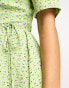 Glamorous short sleeve wrap mini tea dress in green ditsy