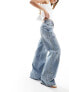 Stradivarius STR wide leg jean with star patch in medium blue