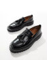 ASOS DESIGN loafers in black leather with chunky sole and contrast stitch