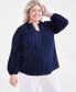 Plus Size Cotton Eyelet-Embroidered Split-Neck Top, Created for Macy's