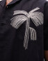 Topman short sleeve embroidered palm shirt in black