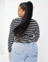 ASOS DESIGN Curve long sleeve striped t-shirt in navy