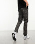 ASOS DESIGN slim cargo trouser in grey all over print