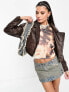 Stradivarius STR real leather biker jacket in vintage brown