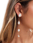 ASOS DESIGN drop earrings with faux natural pearl and fine chain detail in gold tone