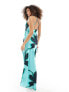 ASOS DESIGN satin overlay maxi dress with open back detail in blue large floral