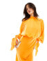 ASOS DESIGN satin balloon sleeve high neck maxi dress in orange