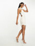 ASOS DESIGN halter pearl mini dress with drape beading detail in white