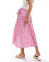 Pieces wrap midi skirt in pink floral