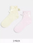 ASOS DESIGN 2 pack bow ankle socks in yellow and pink