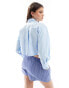 Miss Selfridge poplin cropped dropped pocket shirt in blue