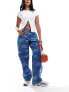 Dr Denim Hill low waist relaxed fit wide straight leg jeans in stream mid retro laser cloud wash