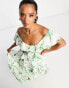 ASOS DESIGN Petite ruffle cut out off the shoulder maxi dress with hi low hem in stone floral print