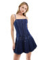 Lioness denim pleated cami hook and eye mini dress in indigo wash