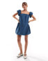 ASOS DESIGN puffball mini dress in parachute fabric in steel blue