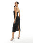 In The Style satin ruched midi dress with corsage strap detail in black