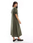 ONLY puff sleeve bow maxi dress in olive