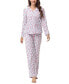 Women's Long Sleeve Notch Collar Top with Lounge Pants 2 Piece Pajama Set