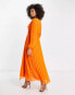 ASOS DESIGN pleated dobby chiffon wrap button detail maxi dress in bright orange