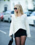 ASOS DESIGN hand knit jumper in chunky stitch with turn back cuffs in cream