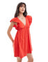 Miss Selfridge smock mini dress with broderie sleeves in red