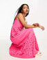 ASOS DESIGN square neck broderie tiered maxi dress in hot pink